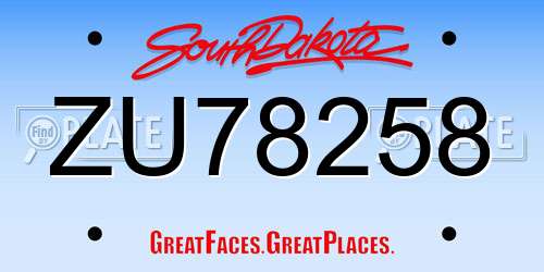 ZU78258 South Dakota License Plate
