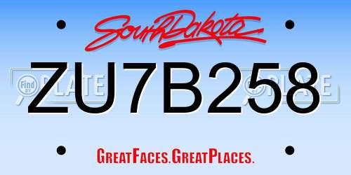 ZU7B258 South Dakota License Plate
