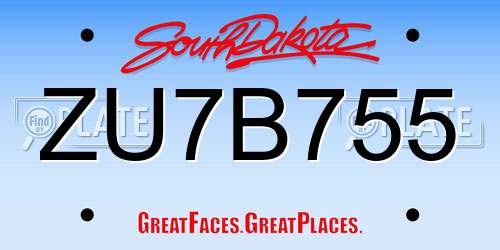 ZU7B755 South Dakota License Plate