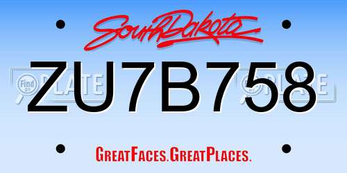 ZU7B758 South Dakota License Plate