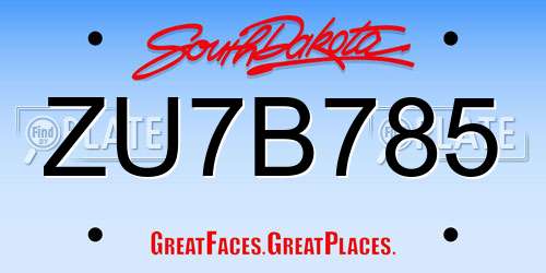 ZU7B785 South Dakota License Plate