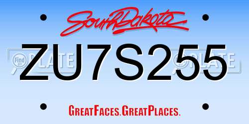 ZU7S255 South Dakota License Plate