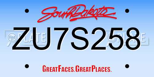 ZU7S258 South Dakota License Plate