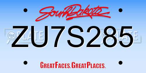 ZU7S285 South Dakota License Plate