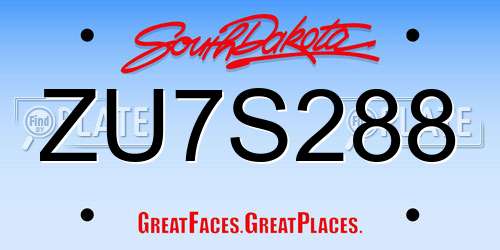 ZU7S288 South Dakota License Plate