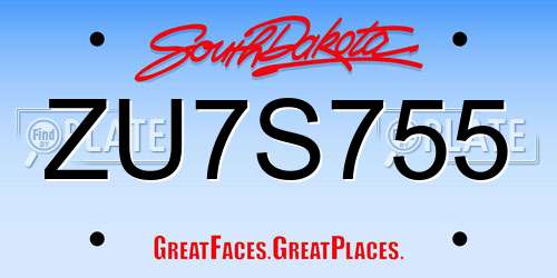 ZU7S755 South Dakota License Plate