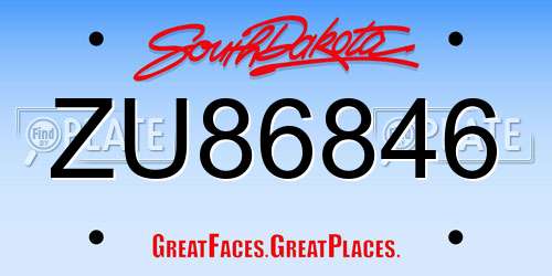 ZU86846 South Dakota License Plate