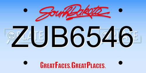 ZUB6546 South Dakota License Plate