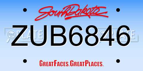 ZUB6846 South Dakota License Plate