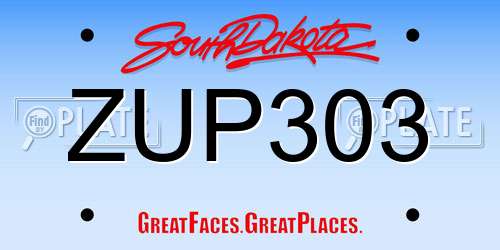 ZUP303 South Dakota License Plate