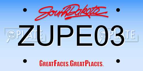 ZUPE03 South Dakota License Plate