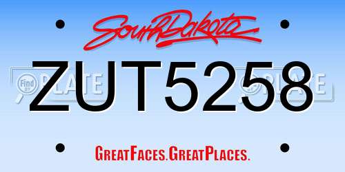 ZUT5258 South Dakota License Plate
