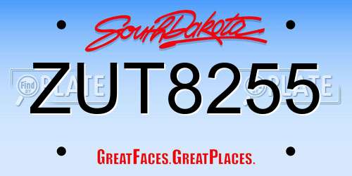 ZUT8255 South Dakota License Plate