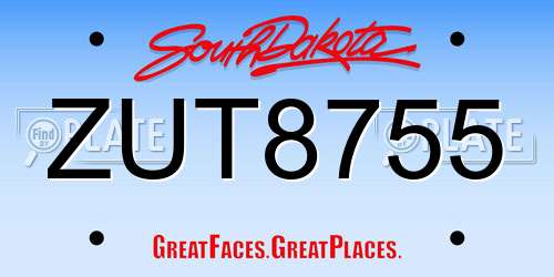 ZUT8755 South Dakota License Plate