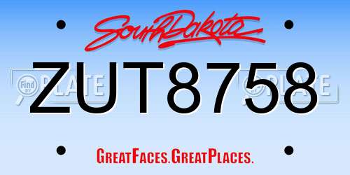 ZUT8758 South Dakota License Plate