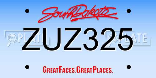ZUZ325 South Dakota License Plate