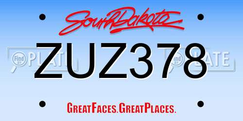ZUZ378 South Dakota License Plate