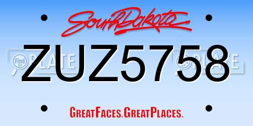 ZUZ5758 South Dakota License Plate