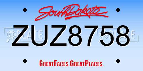 ZUZ8758 South Dakota License Plate