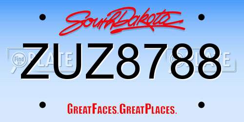ZUZ8788 South Dakota License Plate