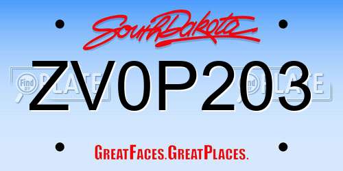 ZV0P203 South Dakota License Plate