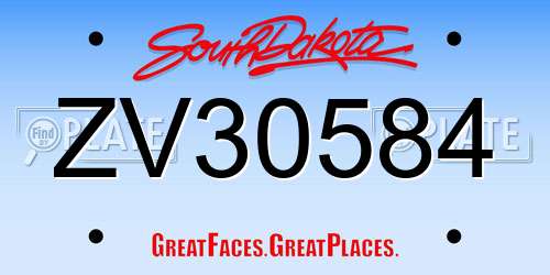 ZV30584 South Dakota License Plate