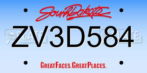 ZV3D584 South Dakota License Plate