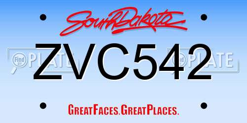 ZVC542 South Dakota License Plate