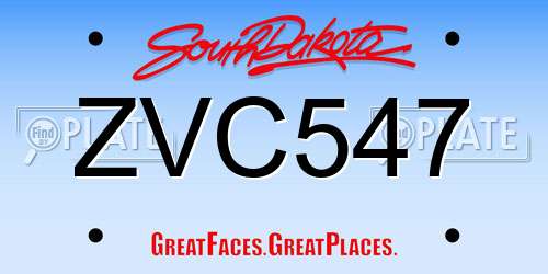 ZVC547 South Dakota License Plate