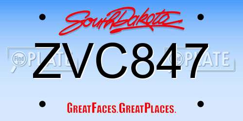 ZVC847 South Dakota License Plate