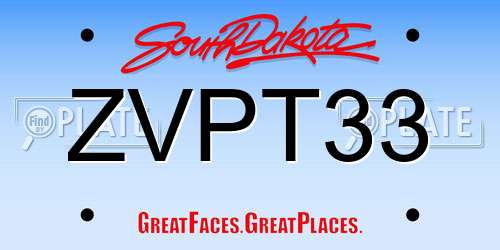 ZVPT33 South Dakota License Plate