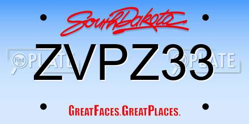 ZVPZ33 South Dakota License Plate