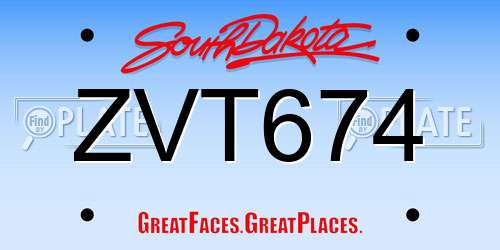ZVT674 South Dakota License Plate
