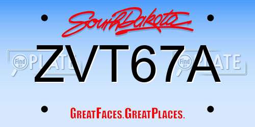 ZVT67A South Dakota License Plate