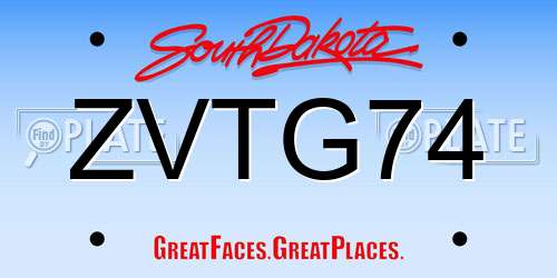 ZVTG74 South Dakota License Plate