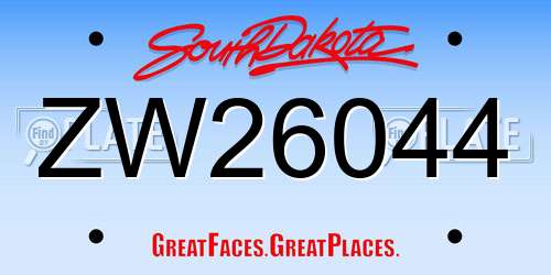 ZW26044 South Dakota License Plate