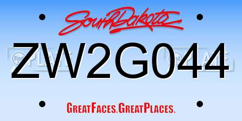 ZW2G044 South Dakota License Plate