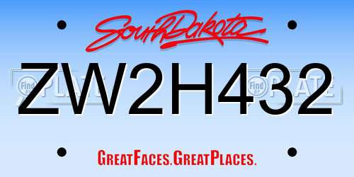 ZW2H432 South Dakota License Plate