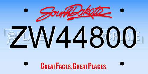 ZW44800 South Dakota License Plate