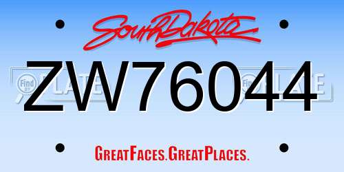 ZW76044 South Dakota License Plate