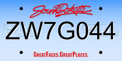 ZW7G044 South Dakota License Plate
