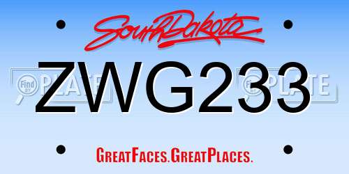 ZWG233 South Dakota License Plate