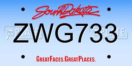 ZWG733 South Dakota License Plate