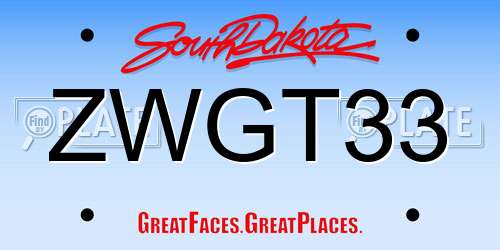 ZWGT33 South Dakota License Plate