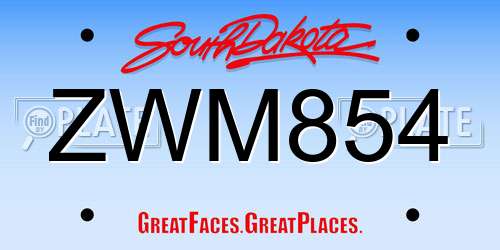 ZWM854 South Dakota License Plate