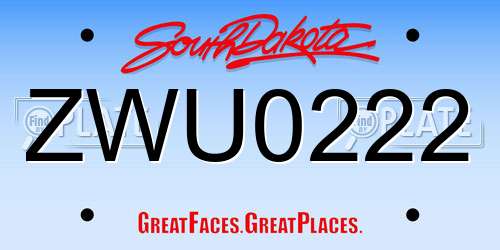ZWU0222 South Dakota License Plate