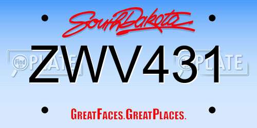 ZWV431 South Dakota License Plate