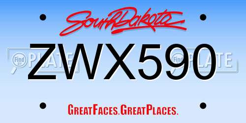 ZWX590 South Dakota License Plate