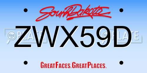 ZWX59D South Dakota License Plate