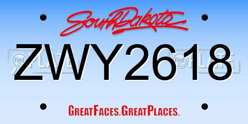 ZWY2618 South Dakota License Plate